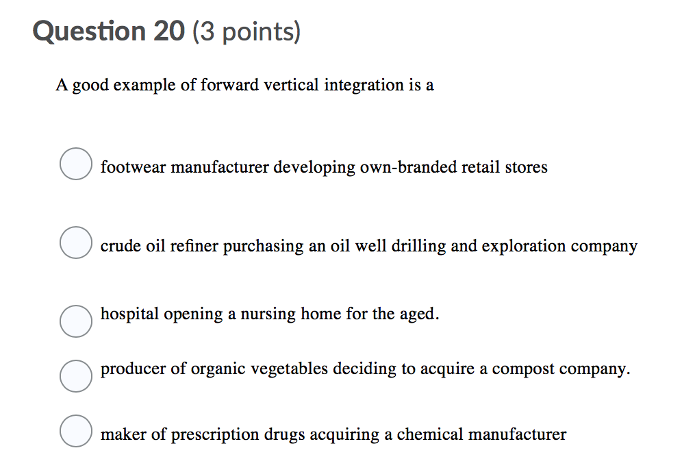 Question 20 (3 points) A good example of forward