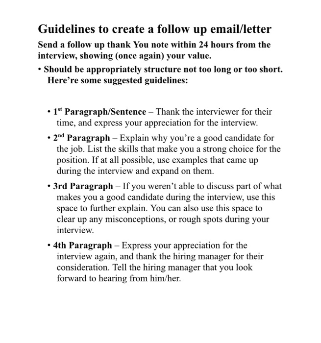create a follow up email to that interview. For
