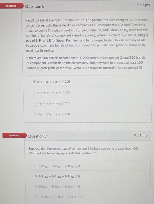 Please solve question 8 and 9. Recall the blend