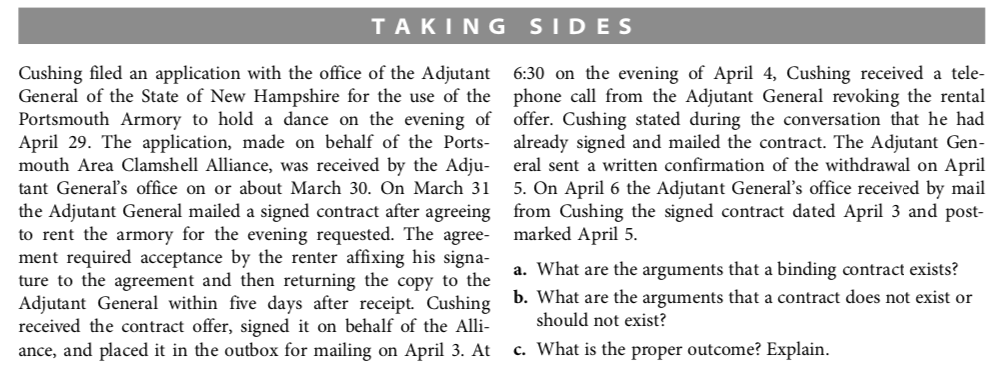 TAKING SIDES Cushing filed an application with