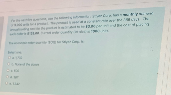 For the next five questions, use the following