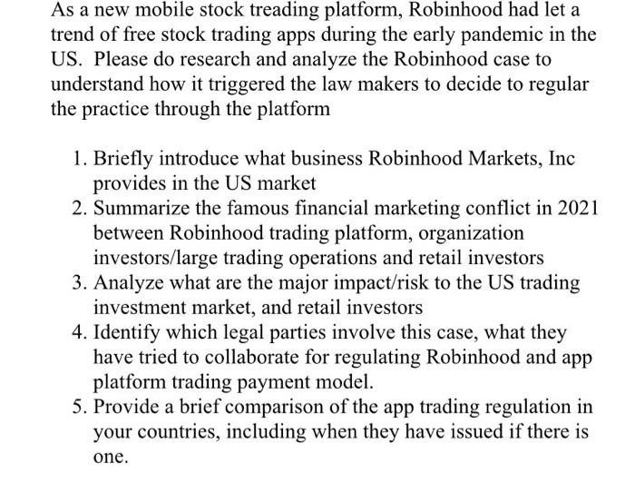 Question 1, 2, 3, 4, 5 As a new mobile stock