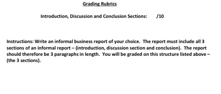 Grading Rubrics Introduction, Discussion and