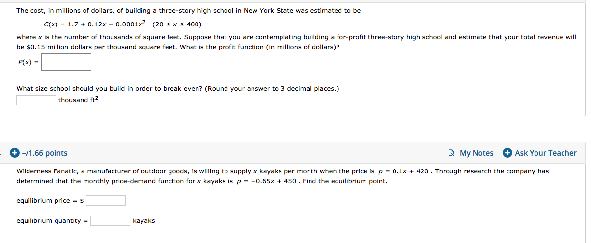 The cost, in millions of dollars, of building a