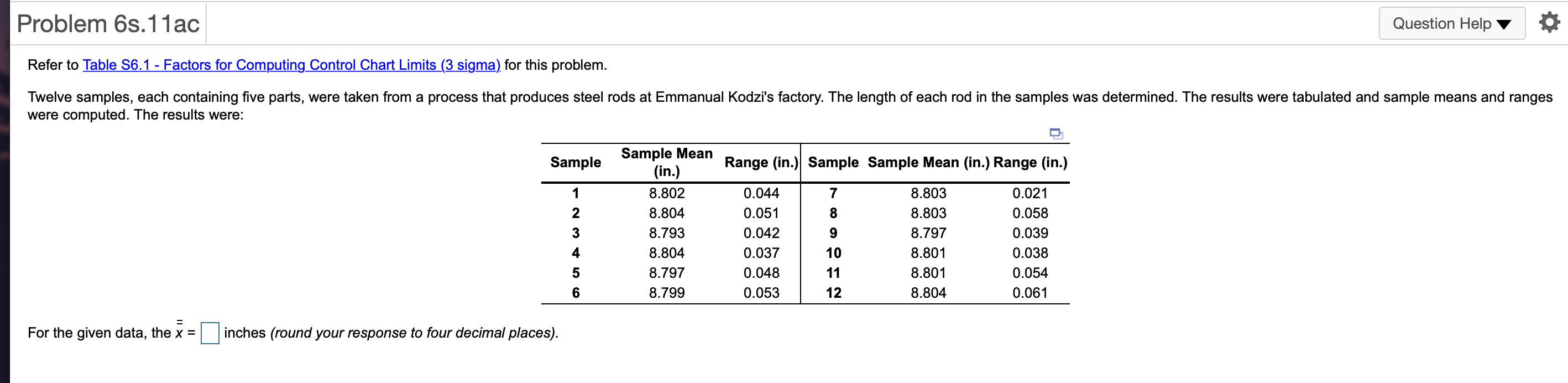Problem 6s.11ac Question Help Refer to Table S6.1