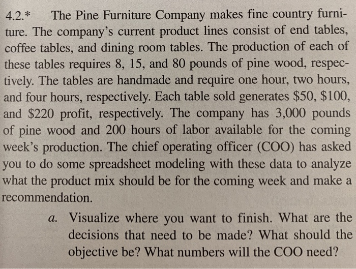 4.2.* The Pine Furniture Company makes fine