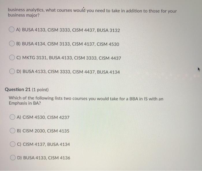 business analytics, what courses would you need