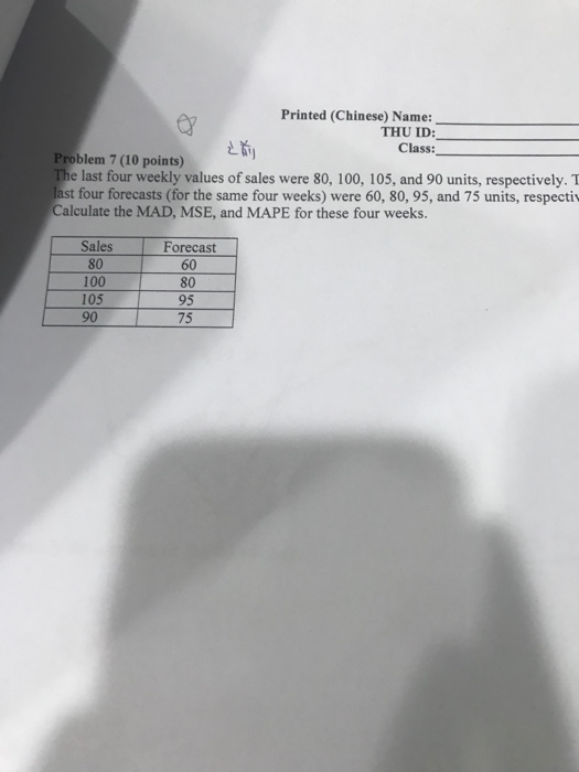 Printed (Chinese) Name: THU ID: Class: Problem