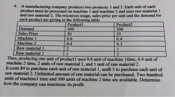 0.3 4. A manufacturing company produces two