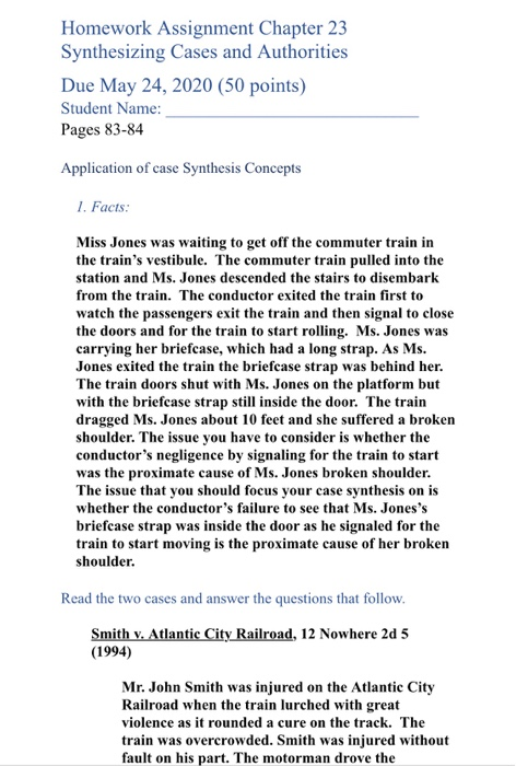 Homework Assignment Chapter 23 Synthesizing Cases