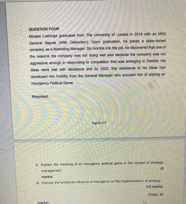 QUESTION FOUR Mwape Lushinga graduated from The