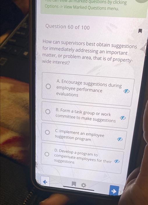 marked questions by clicking Options - style=