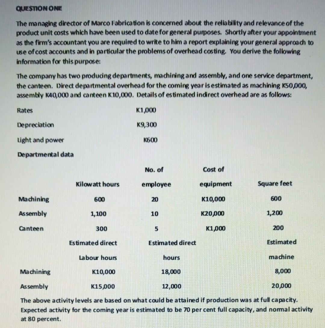 QUESTION ONE The managing director of Marco
