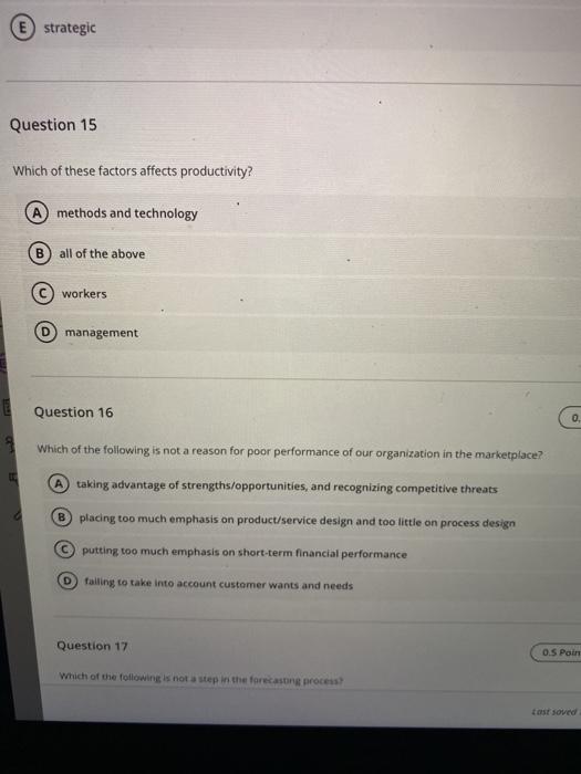 strategic Question 15 Which of these factors