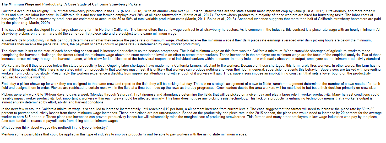 The Minimum Wage and Productivity: A Case Study