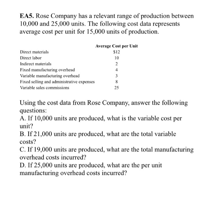 EA5. Rose Company has a relevant range of