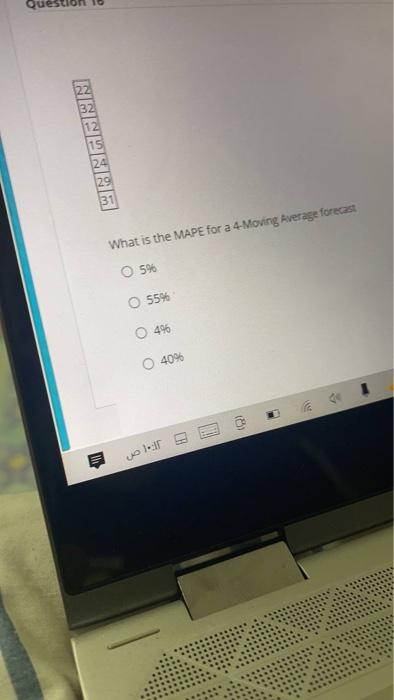 Que 12 What is the MAPE for a 4-Moving Average