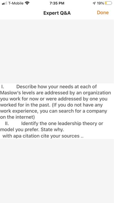 . T-Mobile 7:35 PM 7 19% Expert Q&A Done Describe
