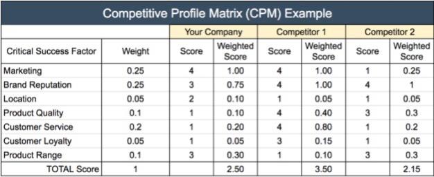 Explain the above Competitor Profile Matrix. What