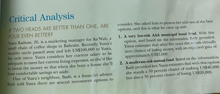 Critical Analysis IF TWO HEADS ARE BETTER THAN