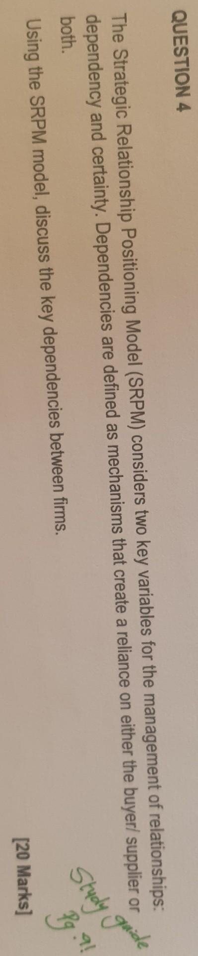 QUESTION 4 Study guide The Strategic Relationship
