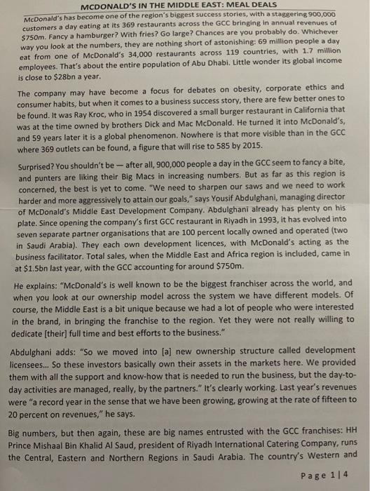 From the given casestudy determine/identify the