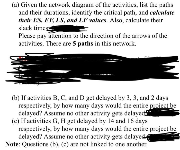 (a) Given the network diagram of the activities,