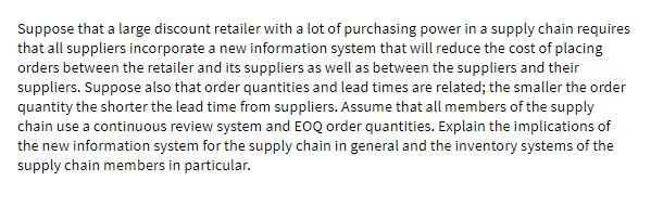 Suppose that a large discount retailer with a lot