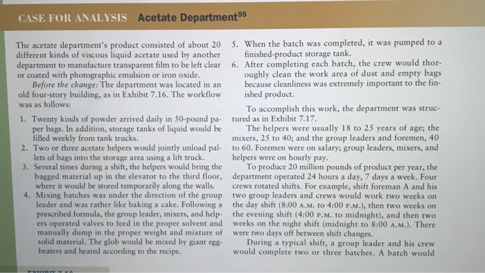 1) Analyze the Acetate Departments technology