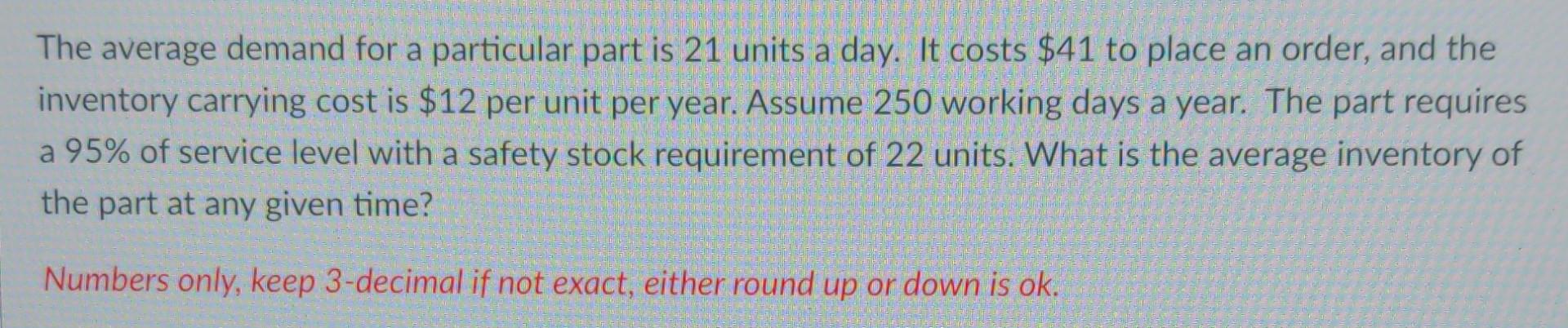 The average demand for a particular part is 21