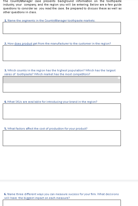 The Country Manager case presents background