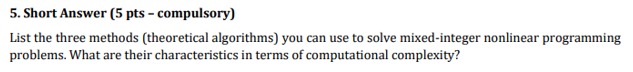 5. Short Answer (5 pts - compulsory) List the