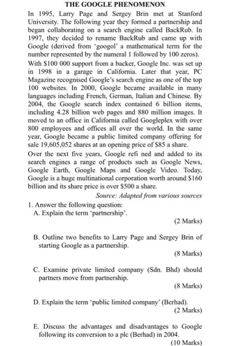 Please answer B and C only. Thank you THE GOOGLE