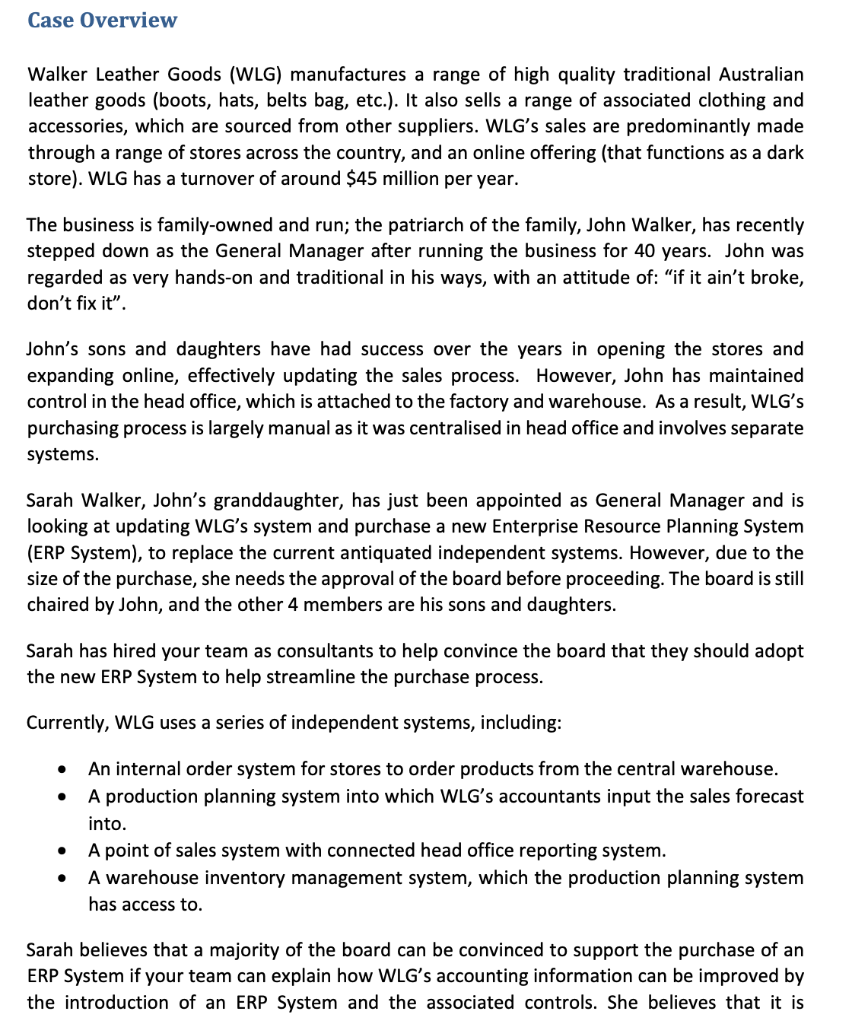 Case Overview Walker Leather Goods (WLG)