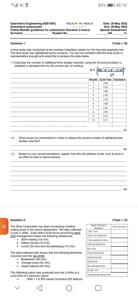 84% 08:10 Operations Engineering (IOEV301) NELSON
