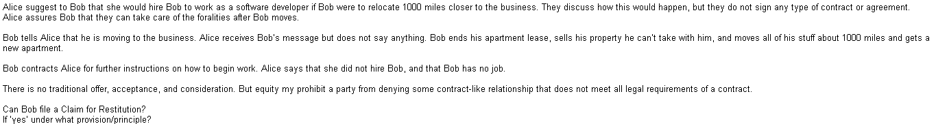 Business law Alice suggest to Bob that she would