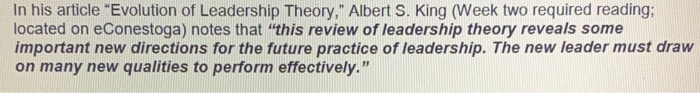 In his article "Evolution of Leadership Theory,"