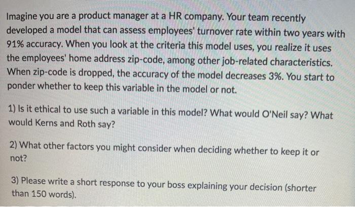 Imagine you are a product manager at a HR