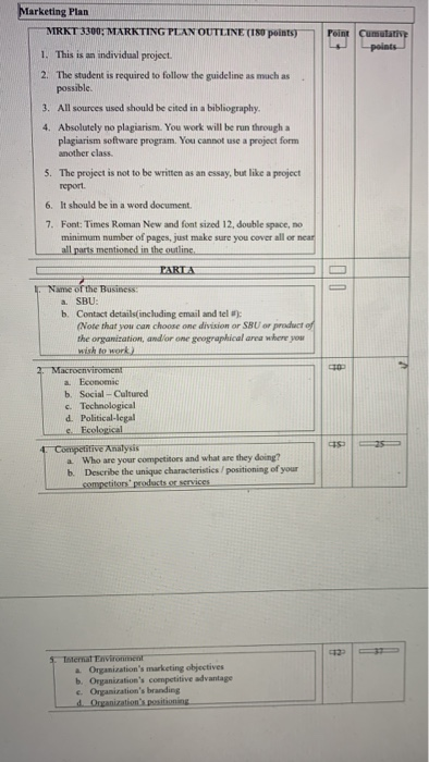 Point Cumulativ points Marketing Plan MRKT 3300;