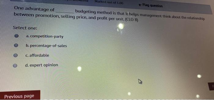 marketing Maked out of 1.00 Flag question One