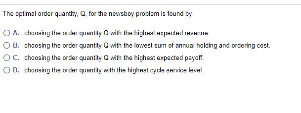 The optimal order quantity, Q, for the newsboy