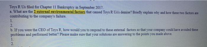 Toys R Us filed for Chapter 11 Bankruptcy in