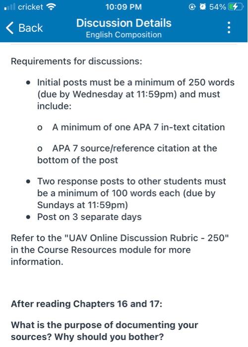 @ 54% il cricket < Back 10:09 PM Discussion