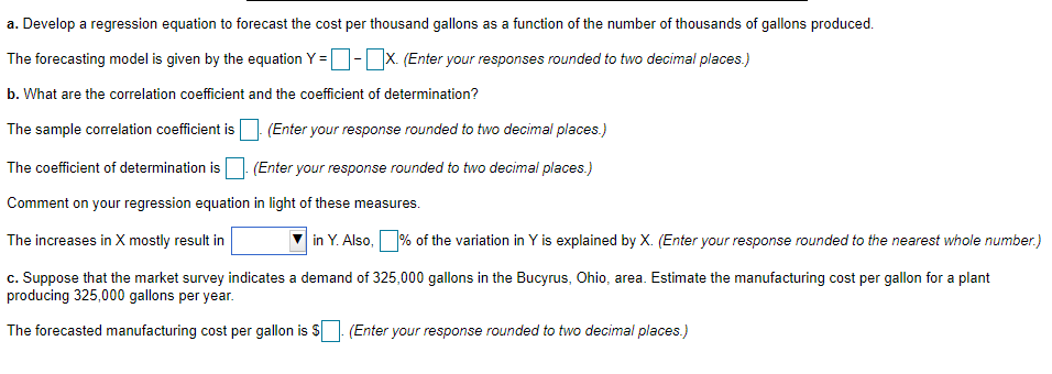 a. Develop a regression equation to forecast the