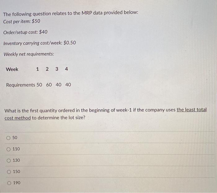 The following question relates to the MRP data