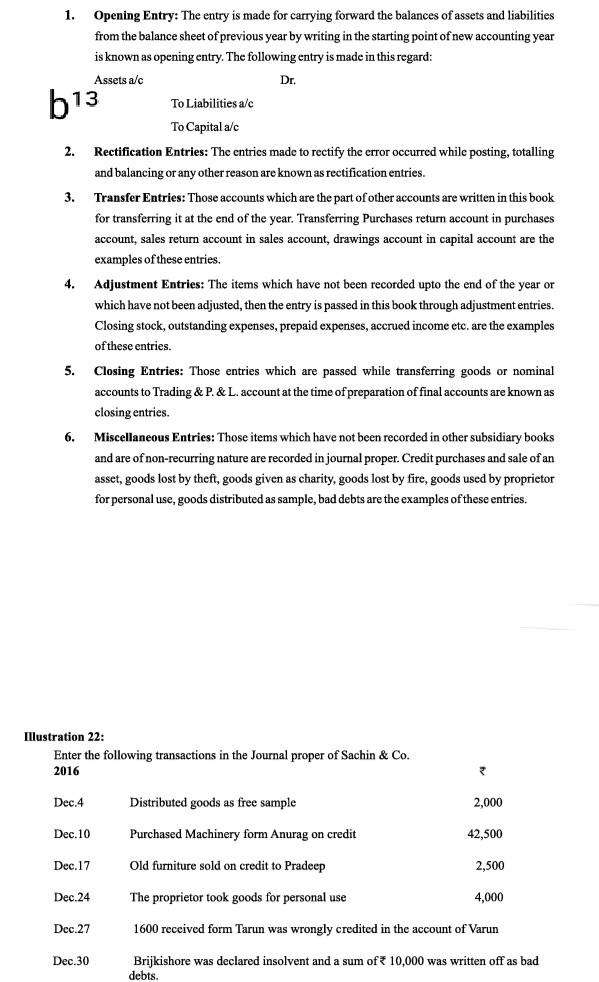 . 1. b13 2. 3. Opening Entry: The entry is made