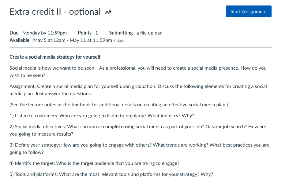 Extra credit II - optional at Start Assignment
