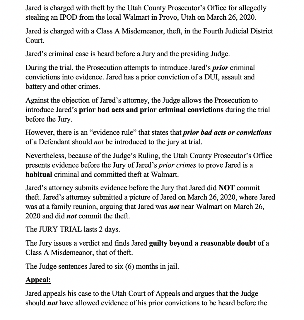 Jared is charged with theft by the Utah County