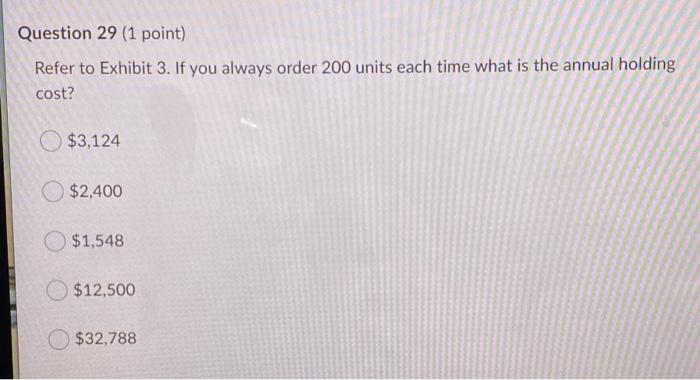 Exhibit 3. Consider the following data: Item cost