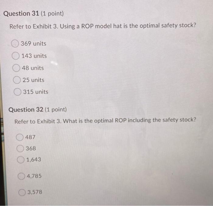 Exhibit 3. Consider the following data: Item cost